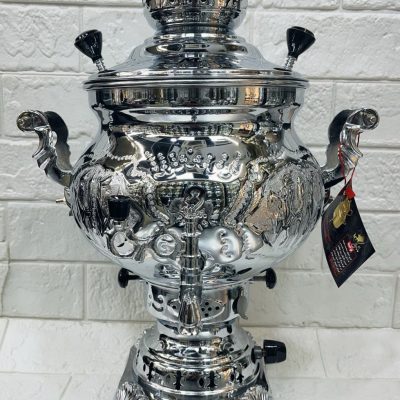 سماور 6 لیتری برنجی برند ماندگار مدل مهدیس قلم