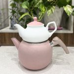 کتری و قوری گرد گرانیتی کادویی رنگ صورتی
