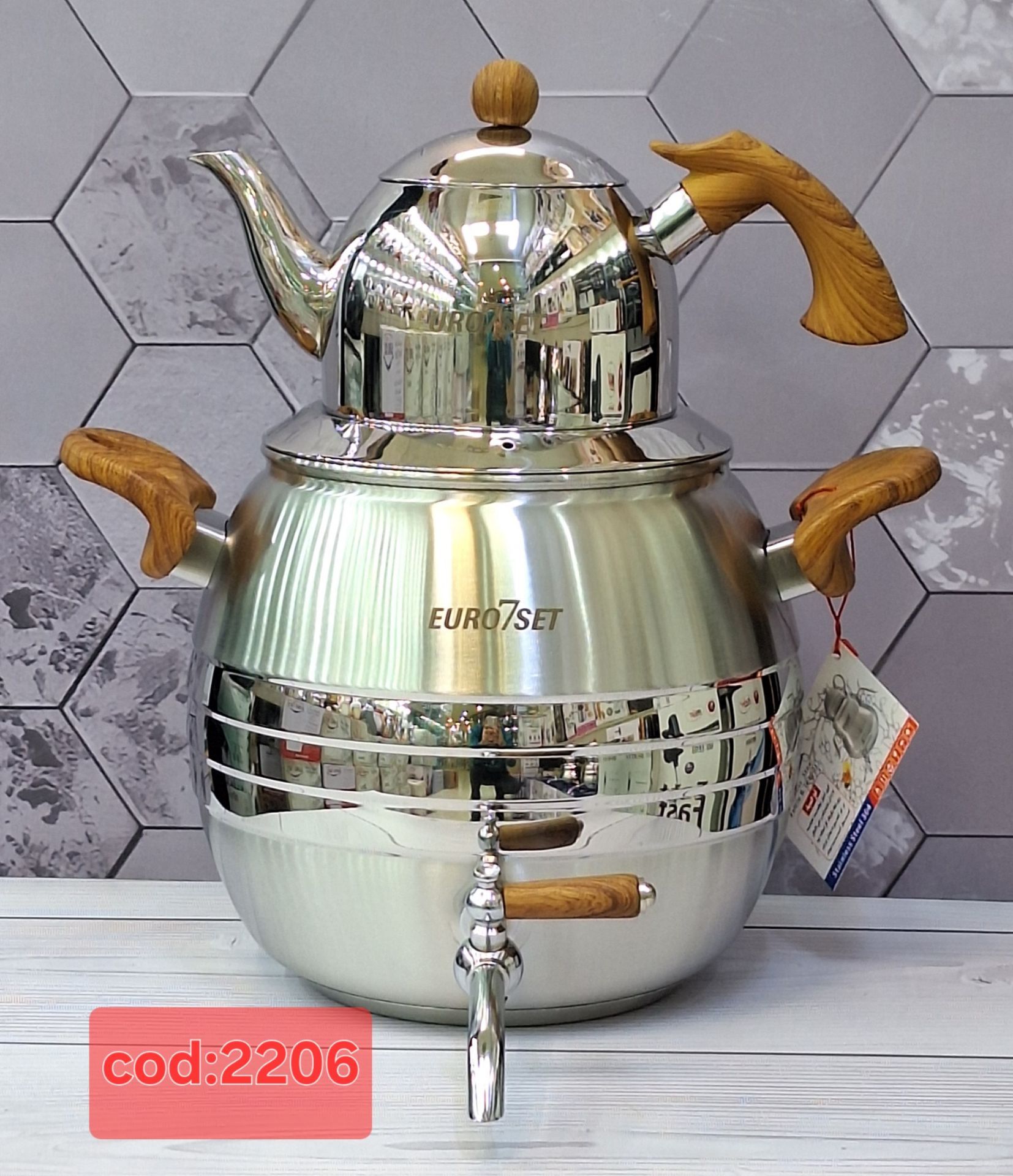 IMG_20260525_204130_340 کتری و قوری 6 لیتر استیل طرح چوب یوروست EURO7SET مدل 2206 - تصویر 1