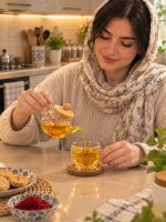 قوری زعفران پیرکس درب بامبو صافی دار - تصویر 2