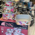 سرویس قابلمه 7 پارچه مربع JNC تفلون جنوب گرانیتی طرح گل 3