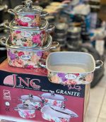 سرویس قابلمه 7 پارچه مربع JNC تفلون جنوب گرانیتی طرح گل 3
