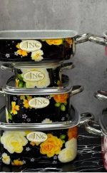 سرویس قابلمه 7 پارچه مربع JNC تفلون جنوب گرانیتی طرح گل 1 - تصویر 3