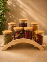 پاسماوری 7 پارچه پیرکس گرد درب بامبو مدل هلالی