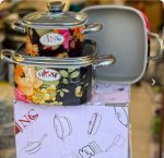 سرویس قابلمه ۵ پارچه مربع JNC تفلون جنوب گرانیتی طرح گل - تصویر 2
