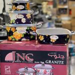 سرویس قابلمه 7 پارچه مربع JNC تفلون جنوب گرانیتی طرح گل 1