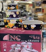 سرویس قابلمه 7 پارچه مربع JNC تفلون جنوب گرانیتی طرح گل 1