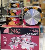 سرویس قابلمه 7 پارچه مربع JNC تفلون جنوب گرانیتی طرح گل - تصویر 4