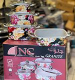 سرویس قابلمه 7 پارچه مربع JNC تفلون جنوب گرانیتی طرح گل 2
