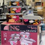 سرویس قابلمه 7 پارچه مربع JNC تفلون جنوب گرانیتی طرح گل