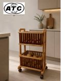 سبد سیب زمینی و پیاز 2 طبقه چرخ دار چوبی ای تی سی ATC قهوه ای